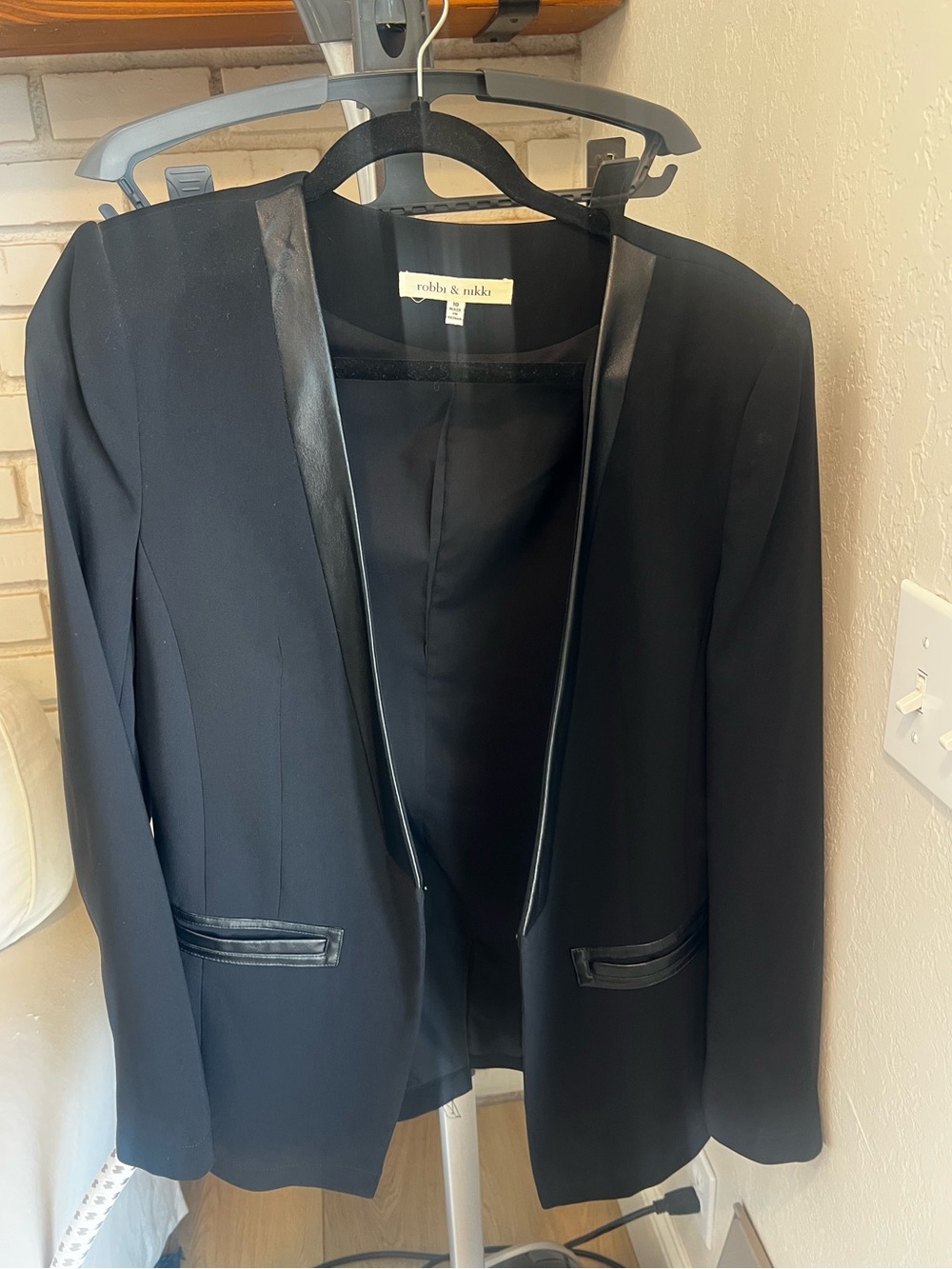 Robbi & Nikky Black Women's Blazer with Faux Leather Trim